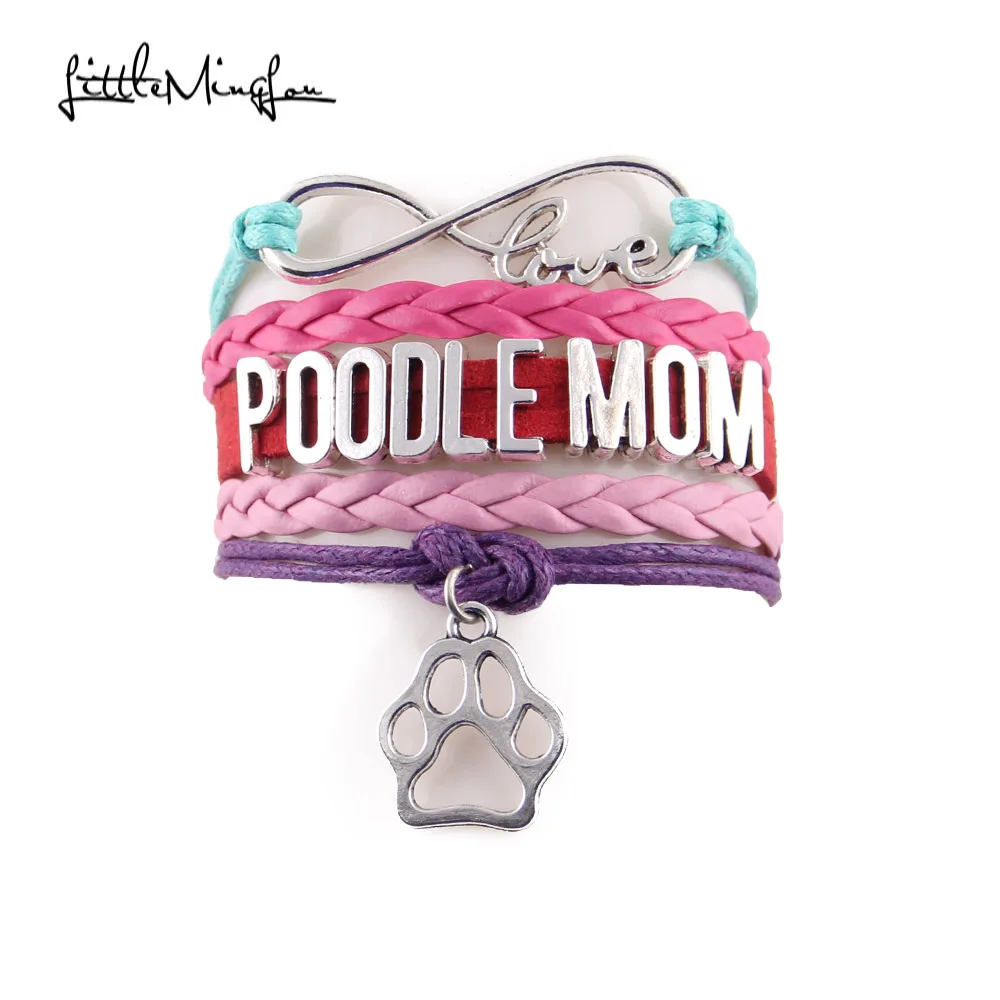 

Little Minglou Infinity Love POODLE MOM bracelet dog pet paw charm leather wrap men bracelets & bangles for Women jewelry