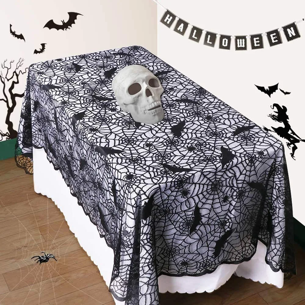 

Halloween spider web table cloth black lace Bat spider table cloth 3 sizes rectangle table cloth Halloween Party Decor