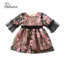 Летняя одежда для малышей От 2 до 7 лет для малышей, для маленьких девочек детское платье принцессы с кружевными рукавами для девочек свадебное платье с цветочным узором платье для вечеринки, официального приема кружевное платье феи