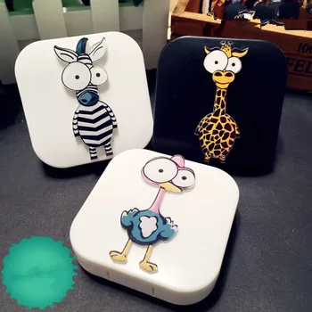 

LIUSVENTINA DIY Acrylic Cute Animals Ostrich Giraffe Zebra Contact Lens Case Box with Mirror Container for Contact Lens Kid Gift