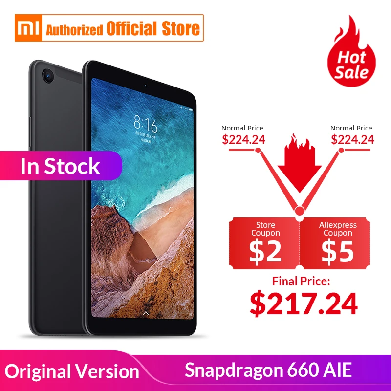 Original Xiaomi Mi Pad 4 Tablets 4 8" 16:10 Screen Snapdragon 660 AIE Core 13MP Back Camera AI Face Wifi LTE 4GB 64GB Tablet 4