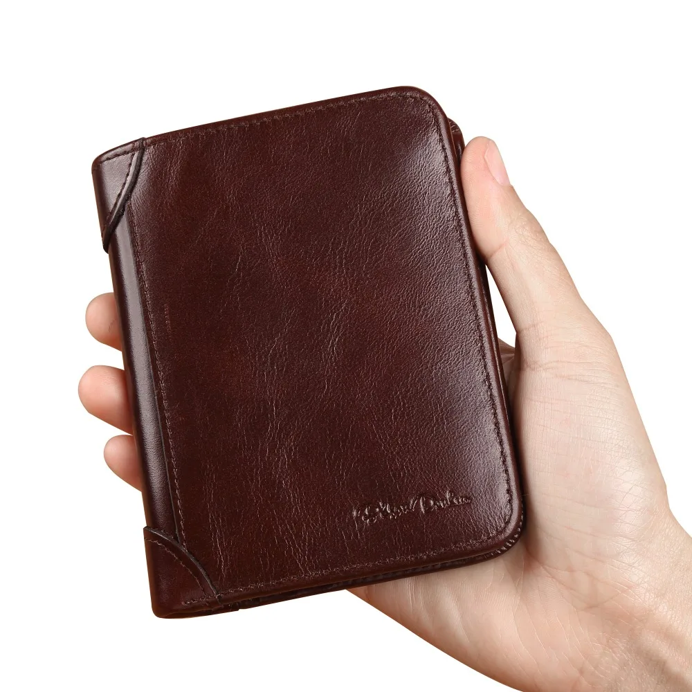 BISON DENIM Genuine Leather RFID wallet Men red brown vintage purse card holder Brand men wallets dollar price Male Purse 4361