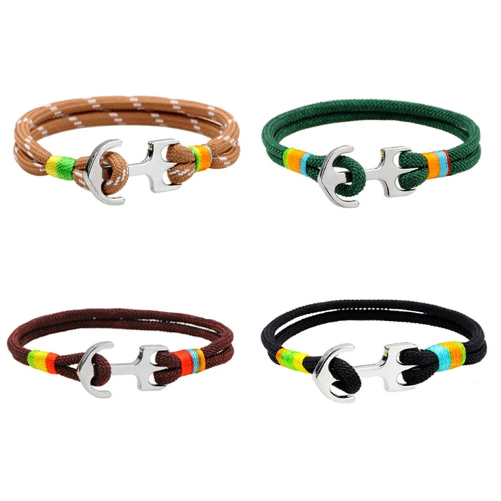 2017 Colorful Rope Anchor Bracelets Men Charm Survival Rope Chain