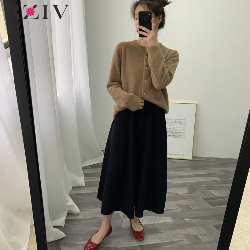 

RZIV Spring female skirt casual solid color knitted skirt