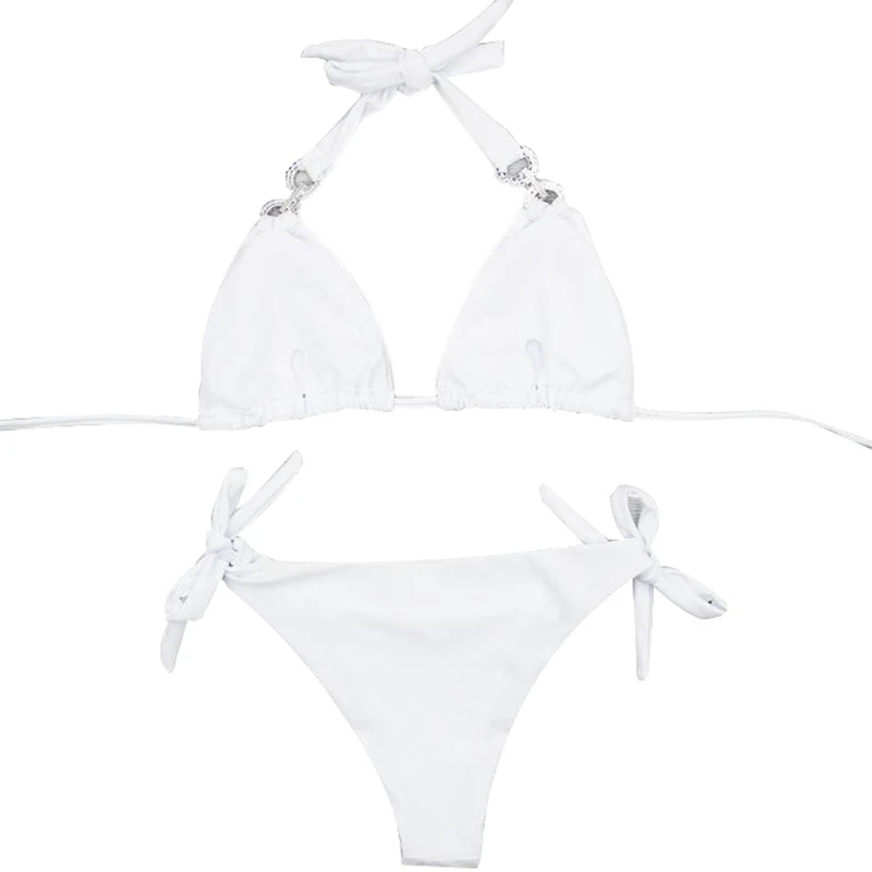 

Swimwear Bikini Solid Color Swimwear Women'S Bikini Set Hand-Studded Lace Splicing High-End Bikini Split Swimsuit