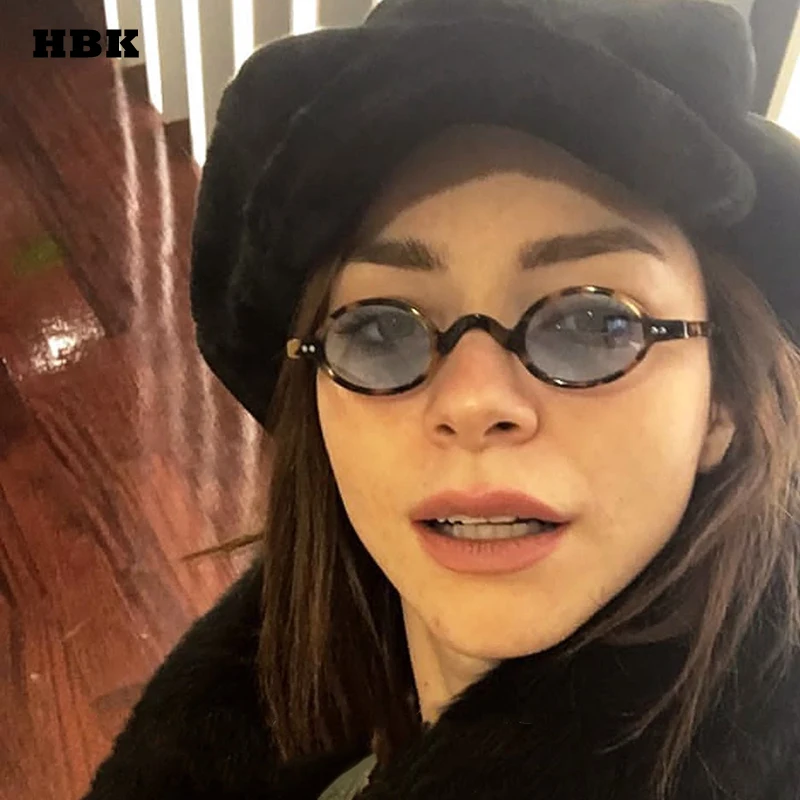 

HBK New Fashion Retro Round Sunglasses For Women UV400 Clear Small Plastic Leopard Blue Pink White Top Quality Sun Glasses Men
