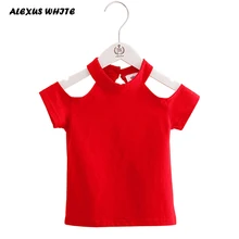 2018 Cotton Summer Girls T Shirt Off Shoulder Red Black O Neck T-Shirts Kids Top Tee Girl Children Clothes Toddler Baby 2-7T