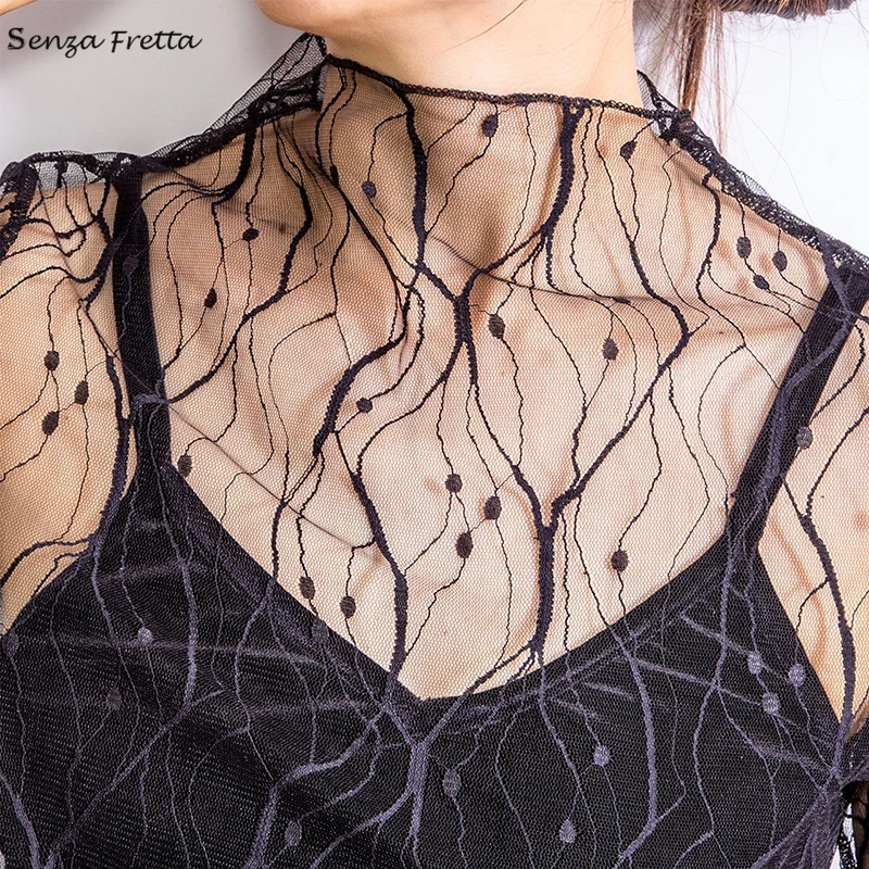 

Senza Summer Women Sexy Tee Harajuku Mesh Dot Perspective T Shirt Hollow Transparent Undershirt Star Stripe Casual Tops Camisas