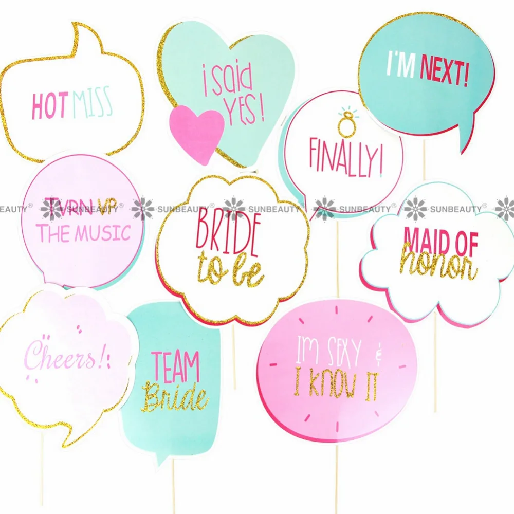 Turquoise Blue Bride To Be Photo Booth Props Shinny Gold Photo