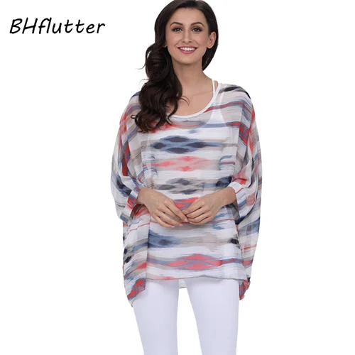 BHflutter 4XL 5XL 6XL размера плюс женская одежда новая шифоновая блузка рубашка рукав летучая мышь летний с буквенным принтом топы блузки - Цвет: picture color