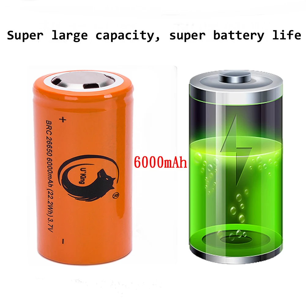 2 шт перезаряжаемая батарея 26650 3,7 в/4,2 в 6000 мАч литий-ионная батарея для светодиодного фонарика 26650 литиевая батарея для отслеживания налобных фонарей