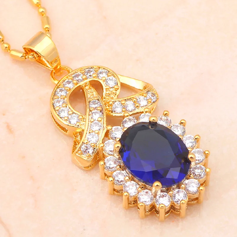 Delicate Gold Tone Earring Necklace Ring Jewelry Set Zircon Austrian Blue Crystal Sz #8 #7 #9 JS431|jewelry sets|jewelry sets zirconset zircon |