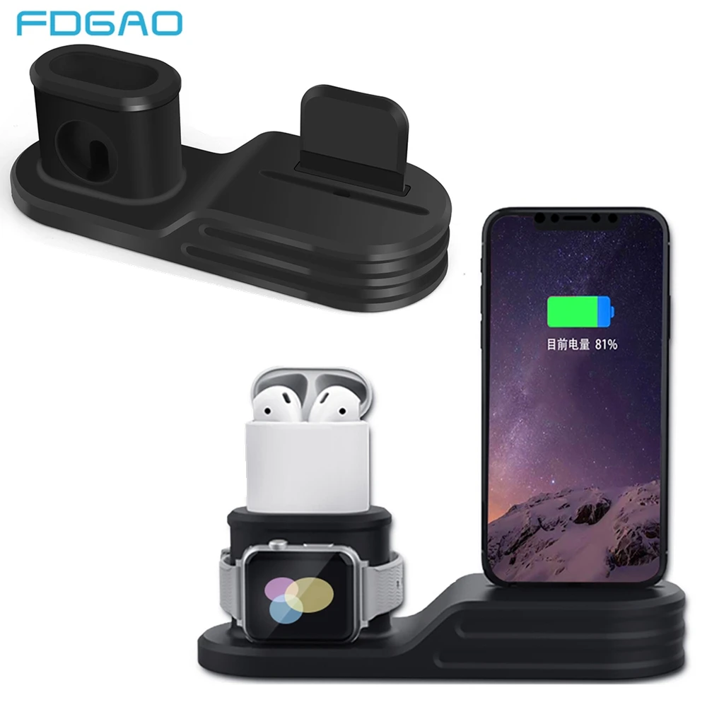 

Fdgao 3 in 1 Charging Dock Holder For Apple Watch 4 3 2 Airpods Silicone Charger Stand Station For iPhone XS Max XR X 8 7 6s 6