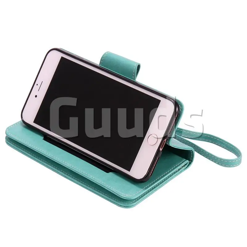 Embossing Cat Girl 9 Card Leather Wallet Case for iPhone 8 Plus / 7 Plus 7P(5.5 inch) - Green