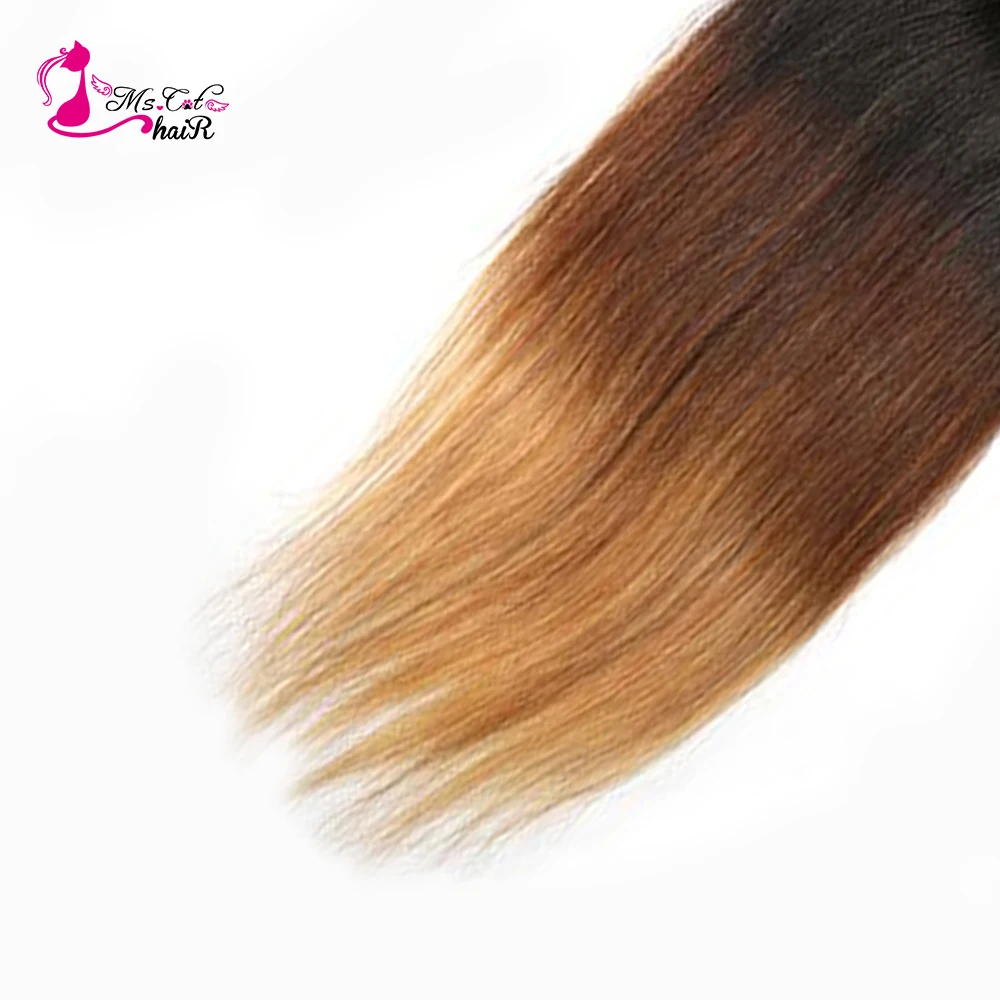 Волосы Ms Cat Ombre Color 1B/4/27 3 тона бразильские прямые волосы 4 ''x 4'' свободная
