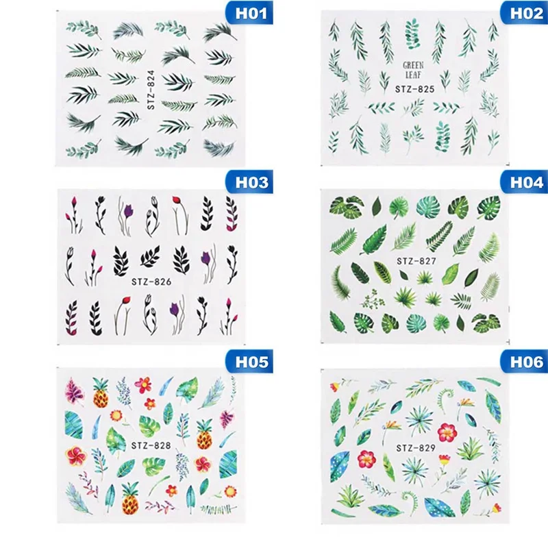 21 Designs Nail Sticker Set Jungle Green Leaves Flower Leaf Slider DIY Nail Art Water Transfer Decal Manicure Tool