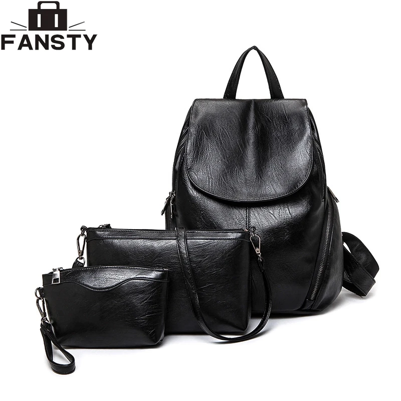 3 Pieces Set Women Backpack 2017 New European Fashion Back Bag Daily Use Multi Functional Ladies