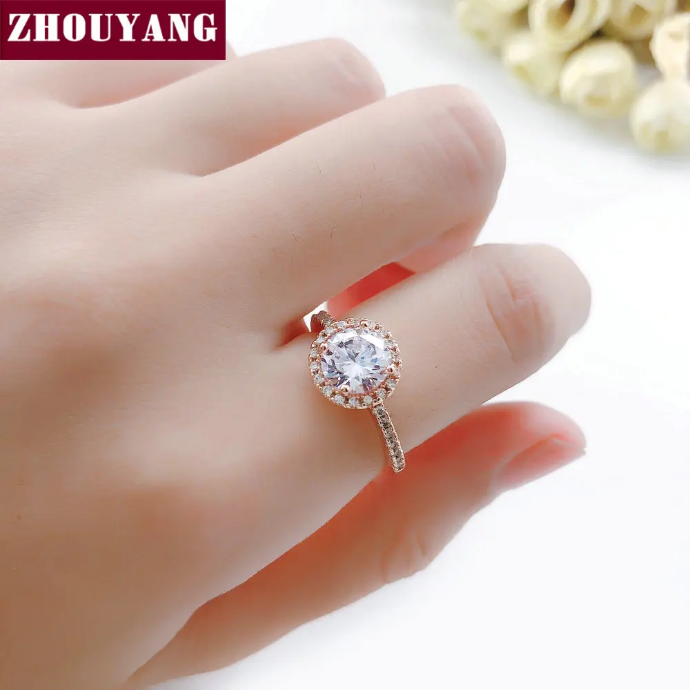 ZHOUYANG, обручальное кольцо для женщин, простой стиль, голубой Фианит, розовые, золотые, серебряные, вечерние, модные ювелирные изделия R781 R782