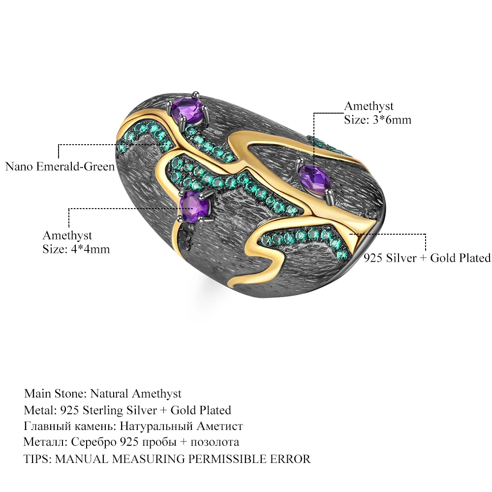 GEM'S балет Джорджия О 'кеффе ветка узор кольцо 0.80Ct натуральный аметист 925 пробы серебро ручной работы палец кольца для женщин