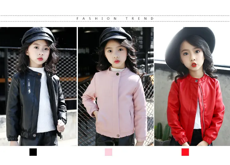 Модная однотонная куртка красного/черного цвета для детей, Куртки из искусственной кожи для девочек детские ветрозащитные пальто весенне-осенняя одежда для маленьких девочек от 4 до 14 лет