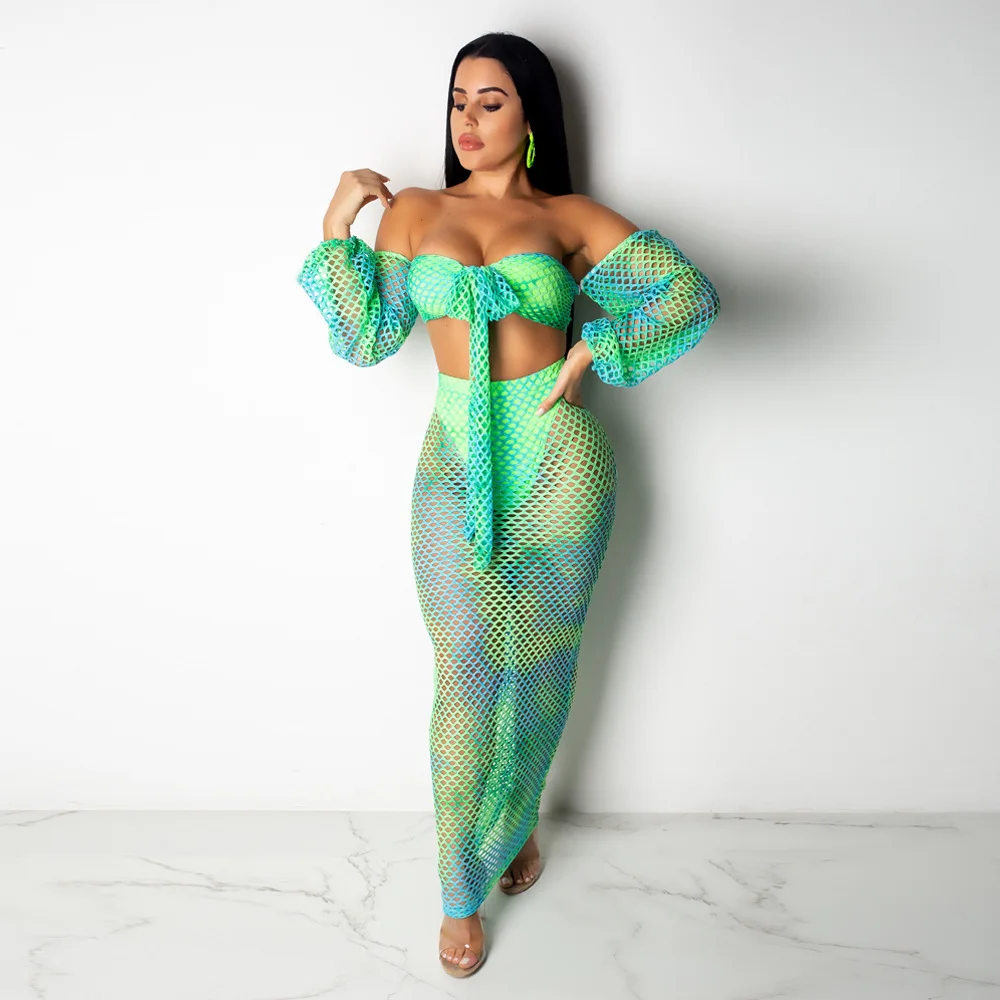 

Sexy casual outfits tracksuit women strapless top long skirt hollow out hole two piece set ensemble femme dos piezas