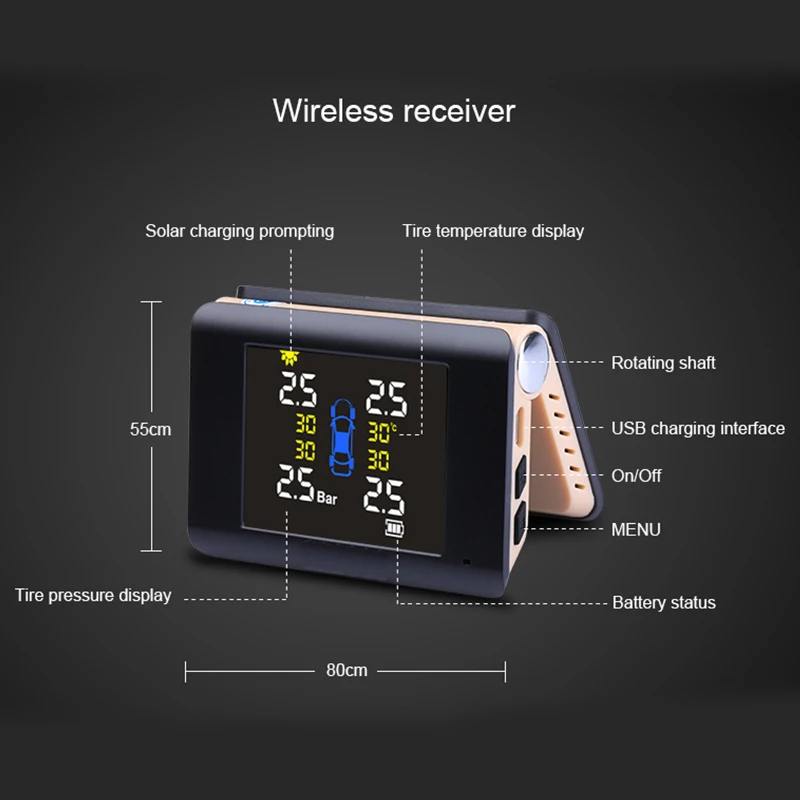 Tpms автомобильный контроль давления в шинах интеллектуальная система солнечной энергии беспроводной светодиодный дисплей с 4 внешними датчиками