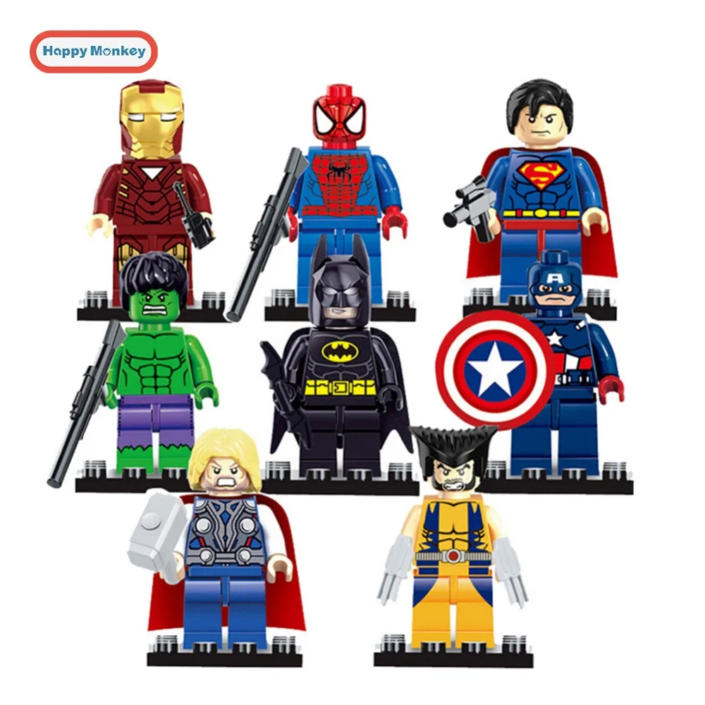 Spiderman Hulk Building Block Mini Figures Superman Iron Man Batman Flash 