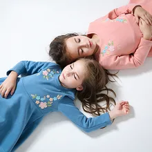 Miqidida Мода Осень Большой детские Платья Пышными рукавами Цветок Вышивка девушки Платье Дети Верхняя Одежда Детской Одежды