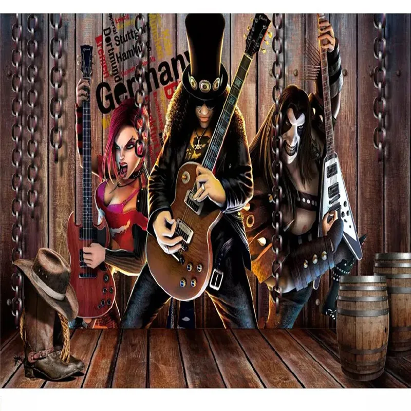 

Custom 3D mural retro nostalgic rock character barrel leather boots bar TV background wall paper mural wallpaper