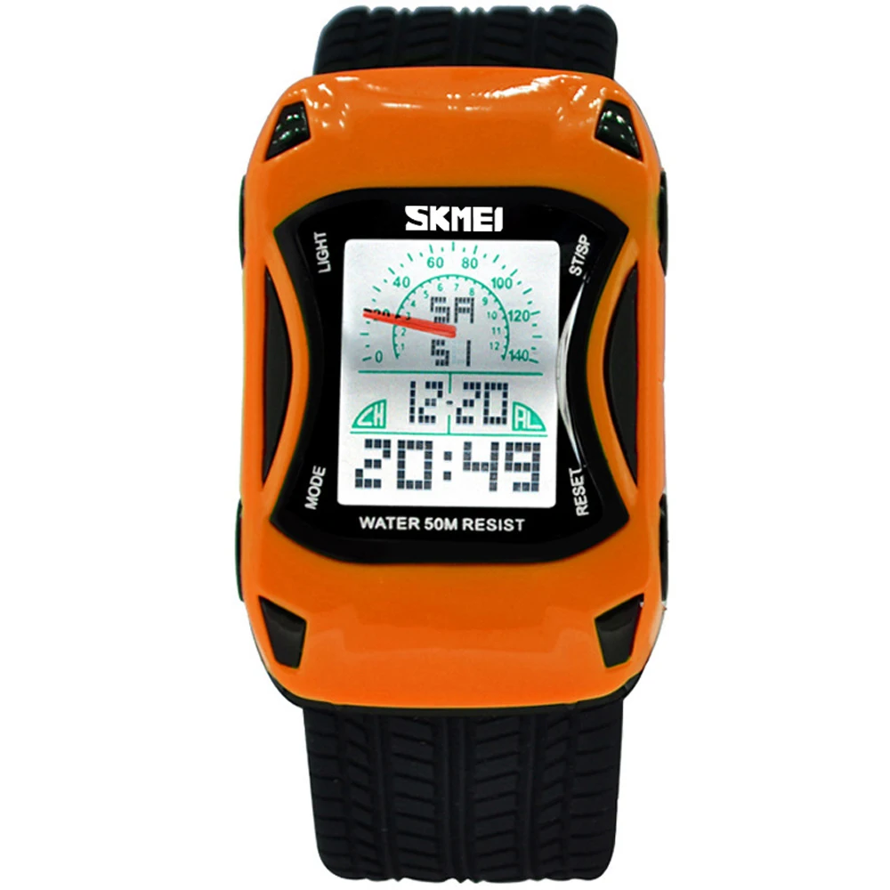 CdyBox Kid Boy Car Shape Watch Luminous Sports Digital Flashing LED Cartoon Wristwatches Jelly Waterproof Watches for Children - Цвет: Orange