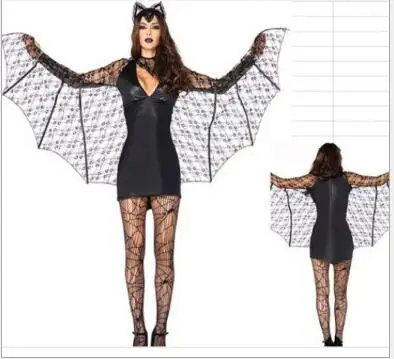 

free shipping new hot Black Evil Vampire Bat Costume Women Halloween Costumes Plays Vampire Devil Costume With Stockings