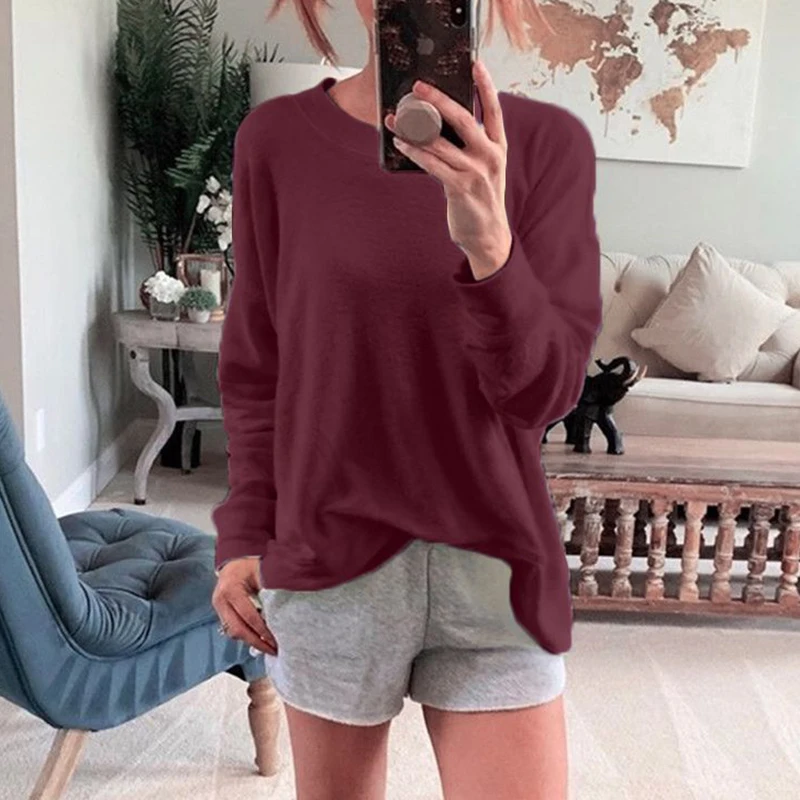 

Tee Shirt Solid Color Basic T Shirt Women Casual O-neck Harajuku Autumn Top Korean Hipster Long Sleeve Knitted Tshirt SJ3621V