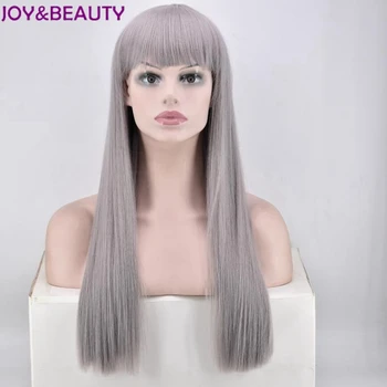 

JOY&BEAUTY Gray Color Long Straight Synthetic Wig 26inch Long High Temperature Fiber For Women Wigs