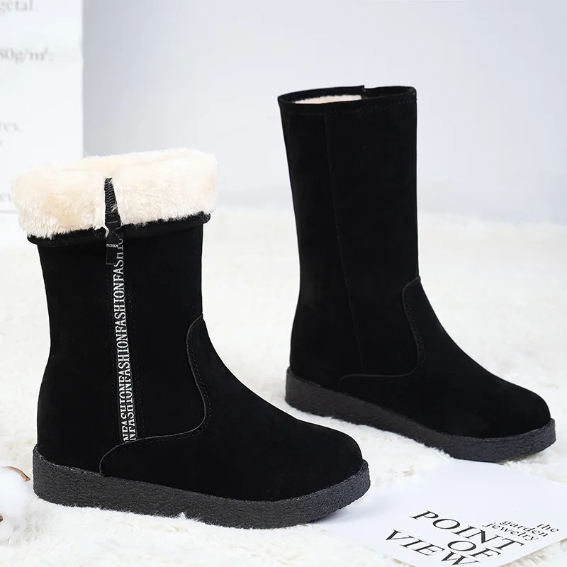 

AGUTZM 2019 Women winter black snow Boots Thickened zapatos de mujer Martin Boots a rode Flat Low Zipper Middle Tube Boots