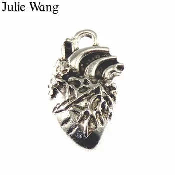 

Julie Wang 10PCS Alloy Vintage Human Heart Charms Antique Silver Color Necklace Pendant Bracelet DIY Jewelry Making Accessories