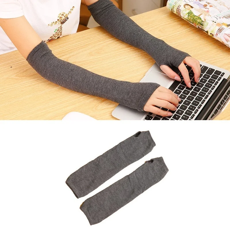 

Lady Stretchy Soft Knitted Wrist Arm Warmer Long Sleeve Fingerless Gloves Striped DX88