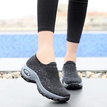 

TKN 2019 Spring Women Sneakers Shoes Flat Slip on Platform Wedges Sneakers for Women Summer Breathable Mesh Sock Shoes 1839