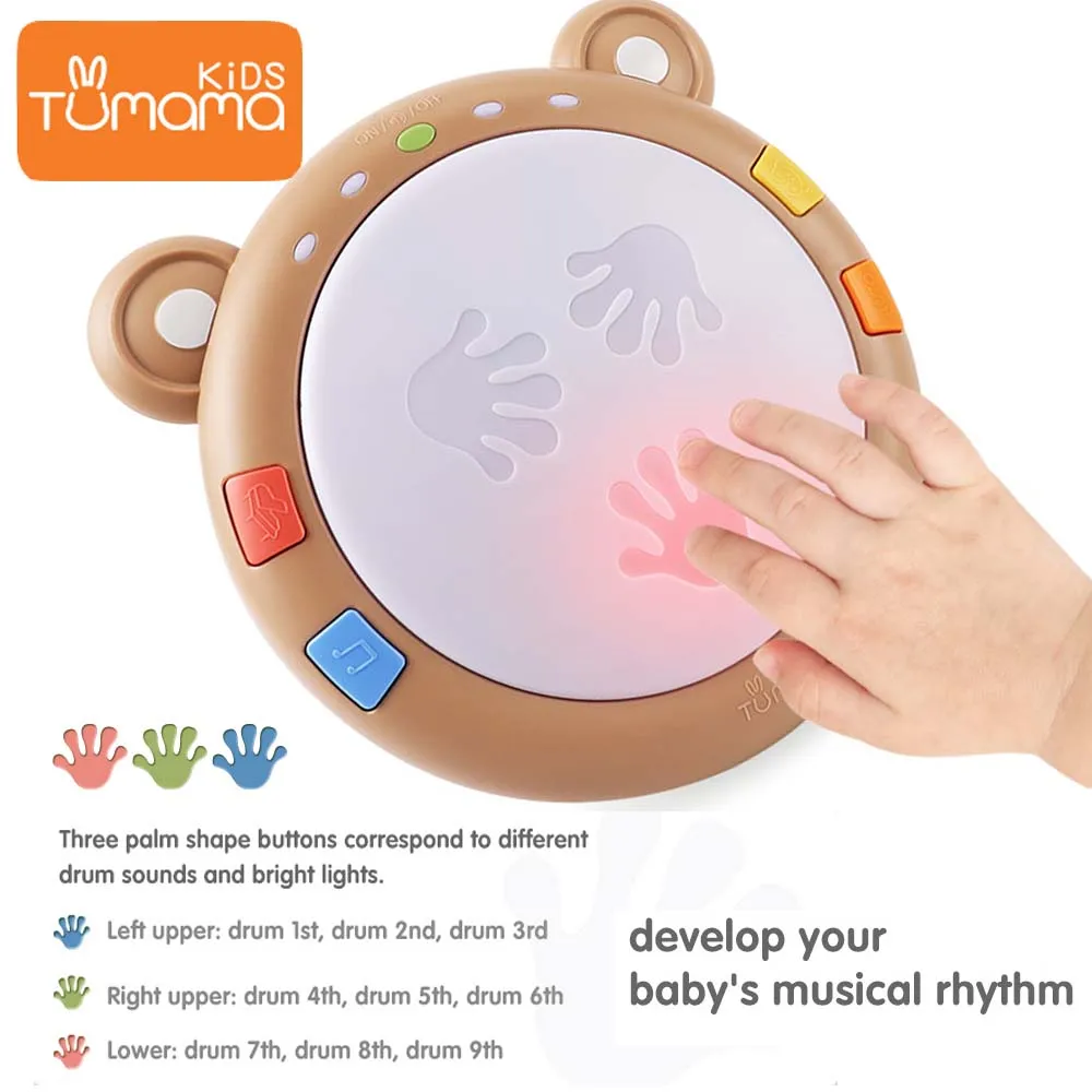 Tumama, музыкальный инструмент, мультипликационный медведь, Многофункциональные Музыкальные игрушки, мягкий светильник, Игрушки для раннего развития, ручной барабан для ребенка