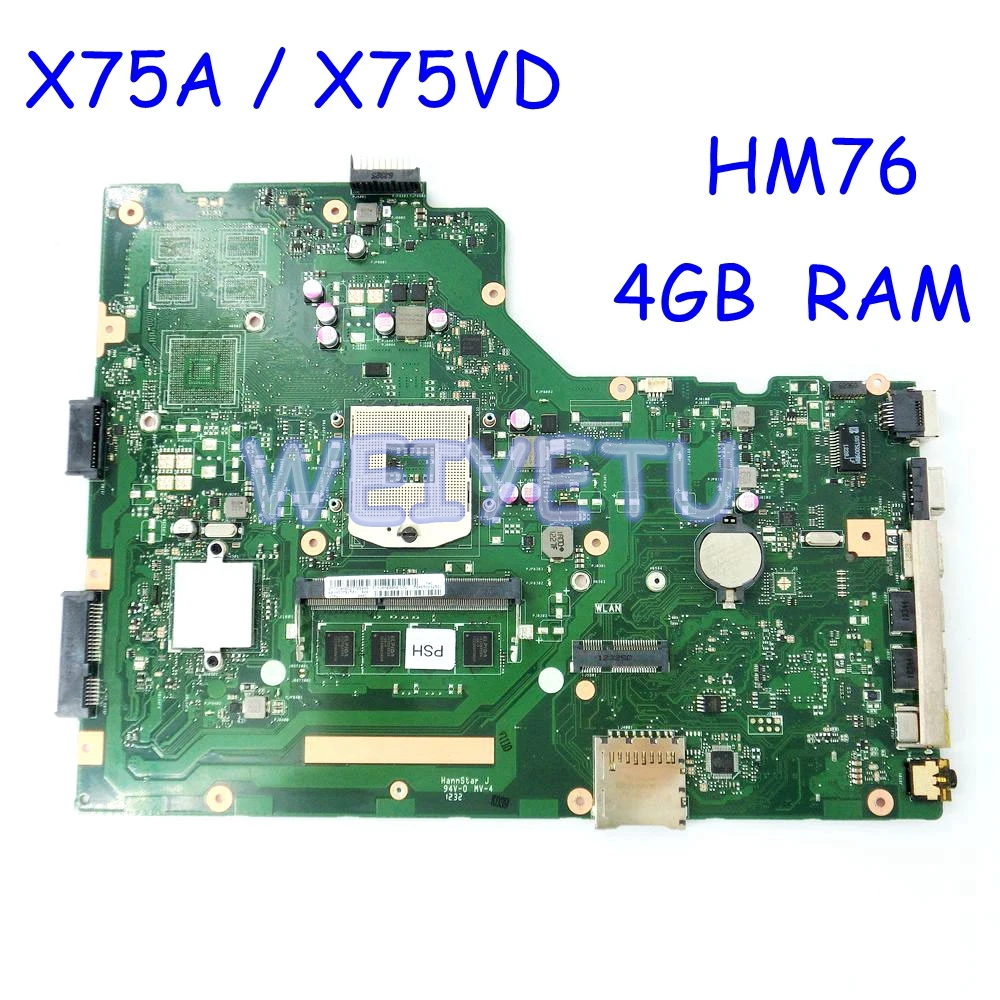 X75A 4G RAM HM76 материнская плата REV 2 0 для ASUS R704V X75VD X75A1 X75V X75VB X75VC ноутбука 60-NDOMB1501-B06 |