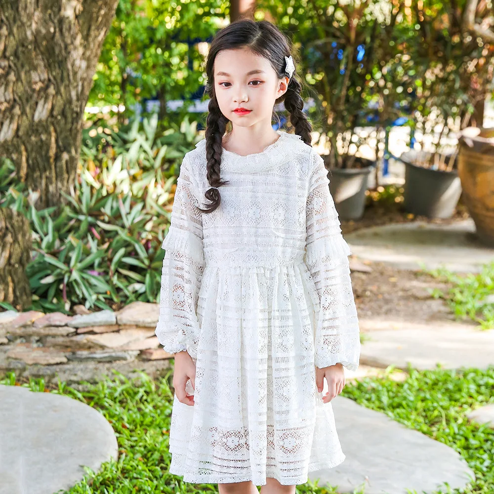 

2018 Children Evening Dresses For Girls Spring O-neck Princess Wedding Dress Baby Girl Costume Sweet Lace Kids Clothes 3ds397