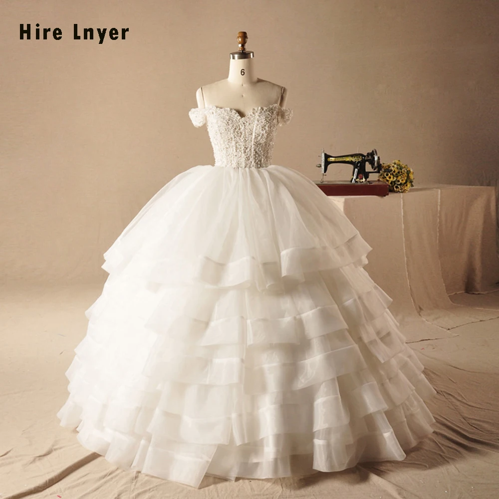 Hire Lnyer Casamento Off The Shoulder Short Sleeve Appliques Beading Pearls Tiered Skirt Gorgeous Wedding Dress Plus Size China | Свадьбы и