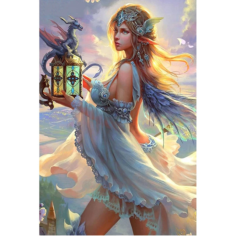 Diamond Painting Fantasy Art Dragon Girl Diamond Embroidery Rhinestones Fairy Elf DIY 5D Full Mosaic Kit
