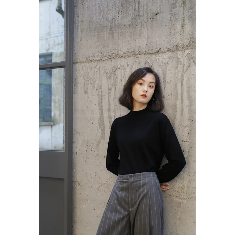 

LYNETTE'S CHINOISERIE Autumn Winter Original Design Women Loose Lazy Style All-match Warm Sheep Wool Pullovers Basic Sweaters