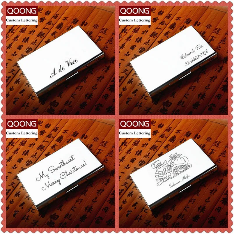 QOONG пользовательские надписи из нержавеющей стали RFID Блокировка бизнес для мужчин и женщин кредитный ID держатель для карт металлический корпус для карт Дорожная карта кошелек