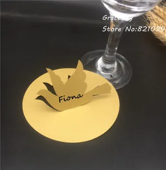 

50pcs laser cut dove Name Place Seat card Paper Wedding Invitation Pigeon Table Cards Party Table Decoration Marriage favors