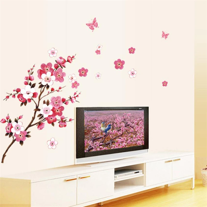 Room Peach Blossom Flower Butterfly Wall Stickers Vinyl Art Decals Decor Mural04