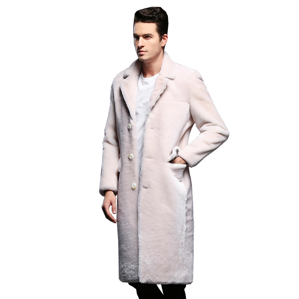 Дизайн, джентльменское пальто из овечьей шерсти, натуральная овчина, Мужская умная повседневная куртка, Осень-зима, длинный Тренч, Мужская меховая верхняя одежда