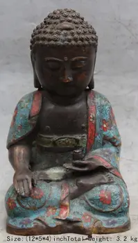 

30.4 cm * /Chinese Tibetan Buddhism Cloisonne Enamel Shakyamuni Buddha Statue