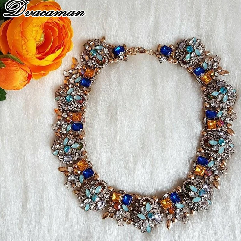 

Dvacaman Fashion ZA Multi-Color Crystal Statement Necklace Women Maxi Choker Necklace 3pcs/Set Jewelry Wedding Party Christmas