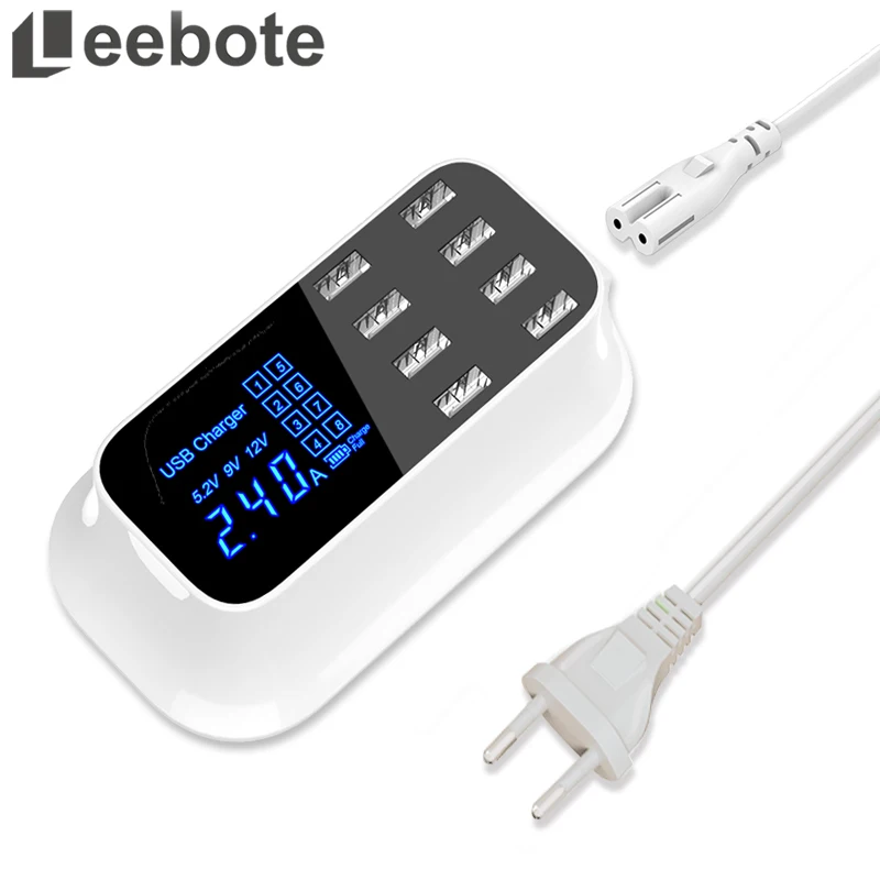 

Leebote Universal Smart USB Charger HUB 8 Ports Dock Station LCD Display Mobile Phone Charger Desktop Power Adapter USB Socket